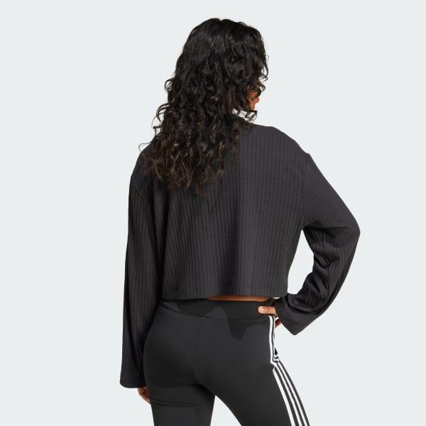 adidas Essentials Wide Rib Long Sleeve Tee Black M Womens Product Image