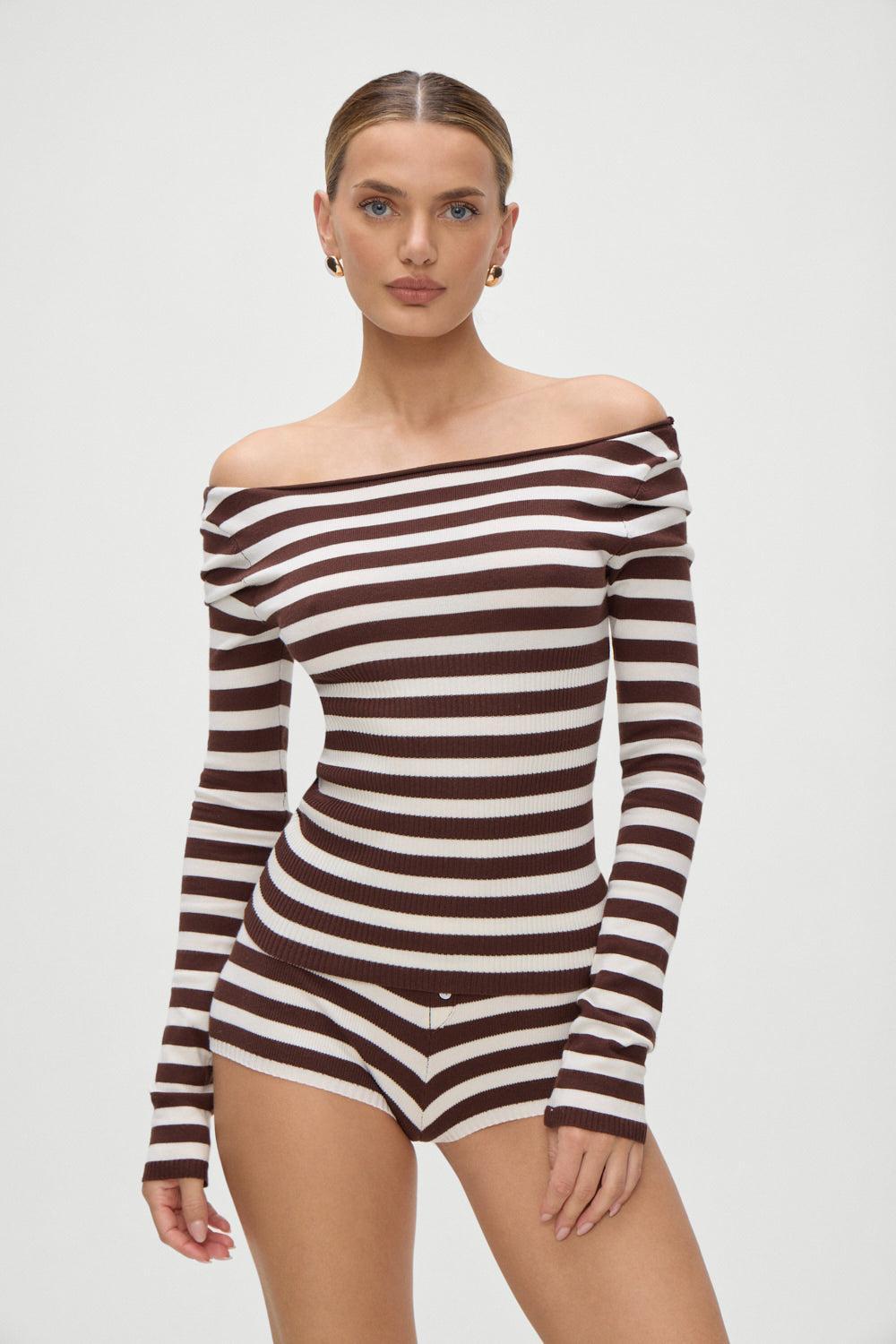 Theo Striped Knit Sweater - Brown Sugar Stripe Product Image
