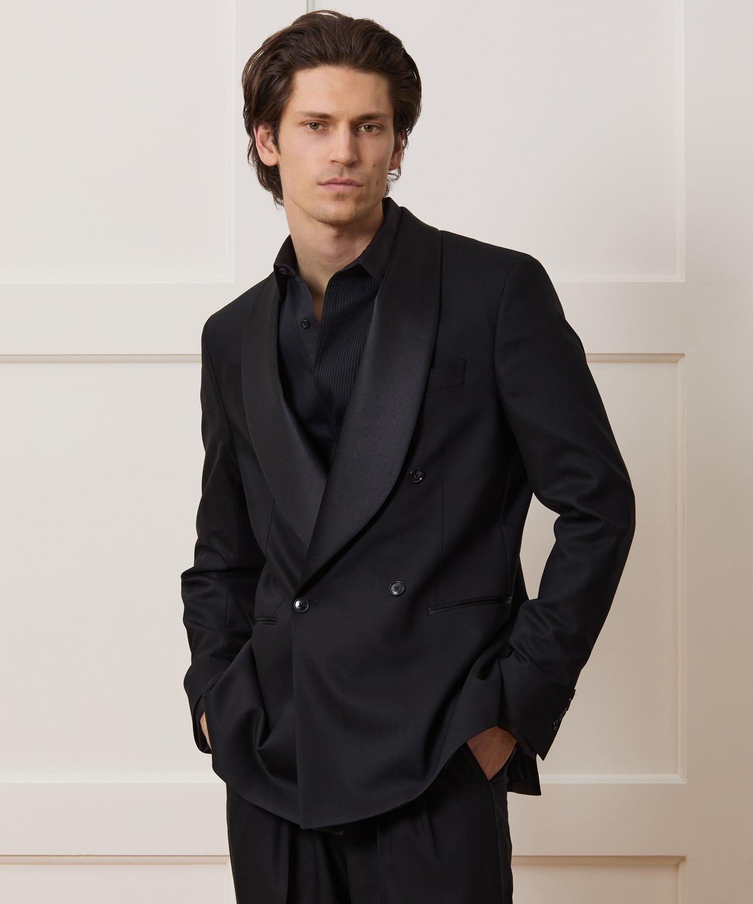 Italian Double-Breasted Tuxedo Jacket in Black Product Image