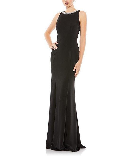 Mac Duggal Beaded Jeweled Crew Neck Sleeveless Sheath Gown Product Image