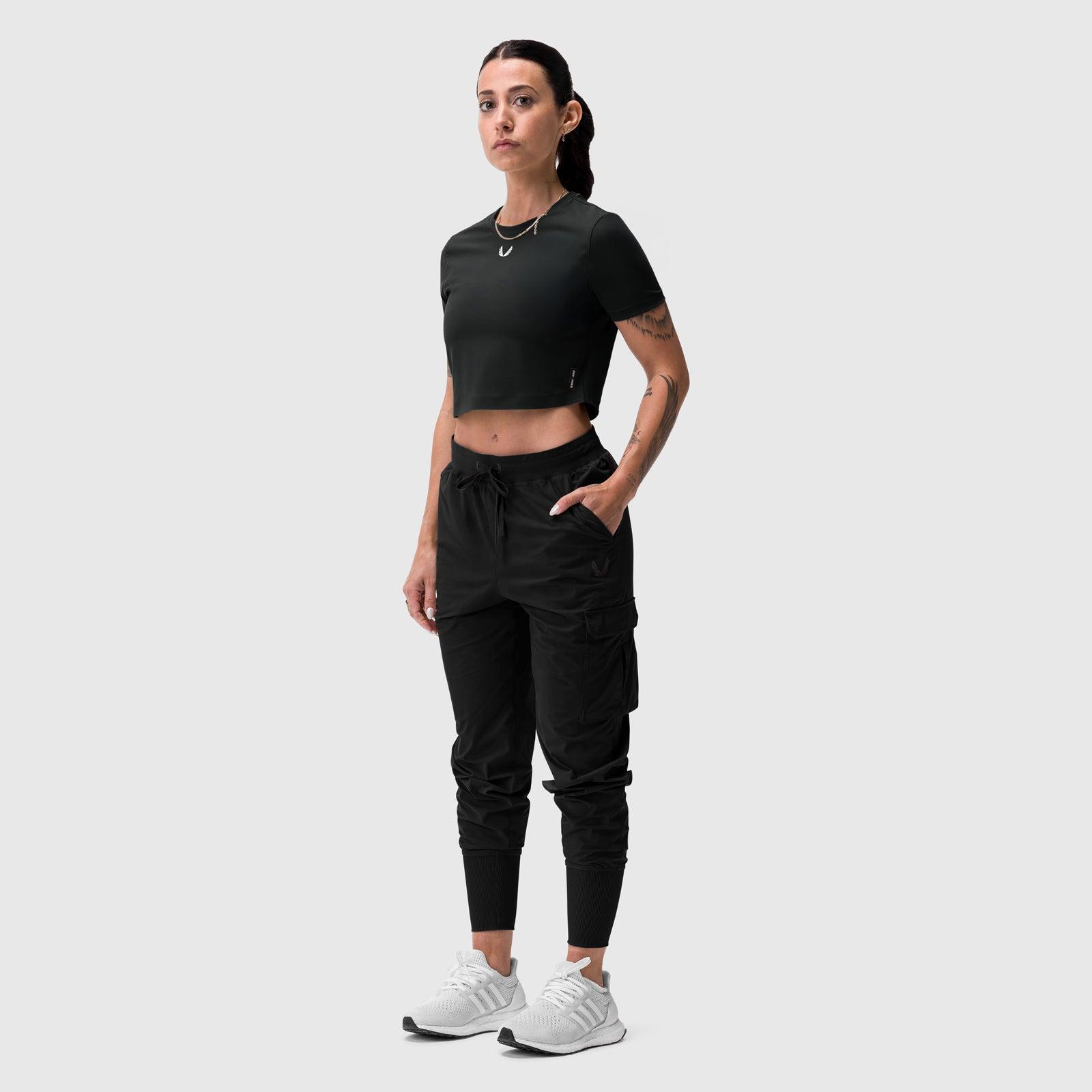 W019. Lycra® Cropped Tee - Black "Big Wings" Product Image