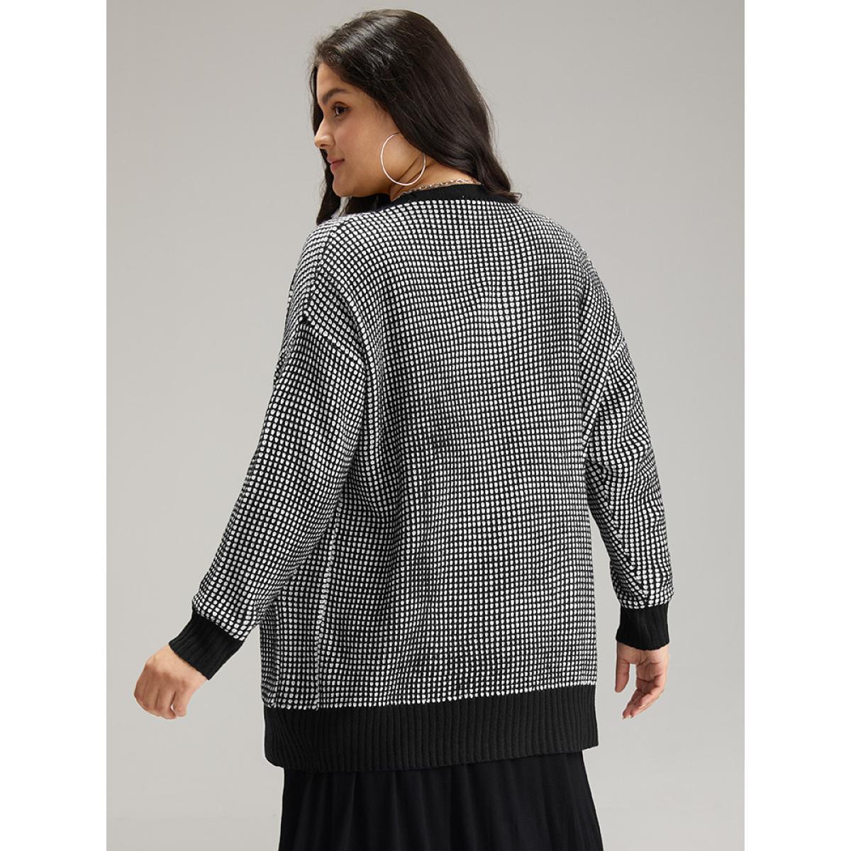 Plus Size Polka Dot Patched Pocket Drop Shoulder Cardigan Black Women Basics Loose Long Sleeve Dailywear Cardigans BloomChic 28/5X Product Image