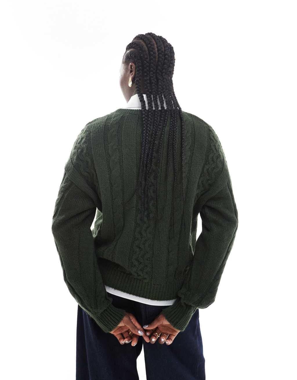ASOS DESIGN oversized cable knit sweater in forest green Product Image