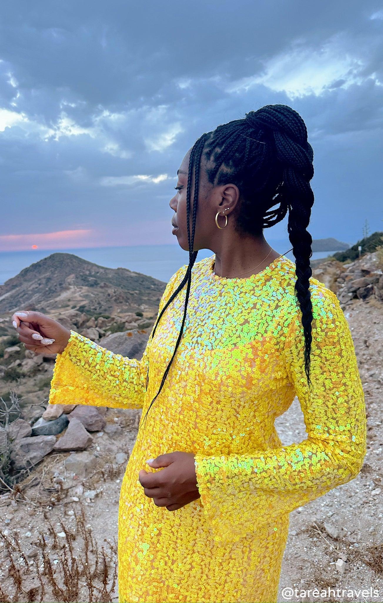 Calypso Midi Dress ~ Yellow Sequins Product Image