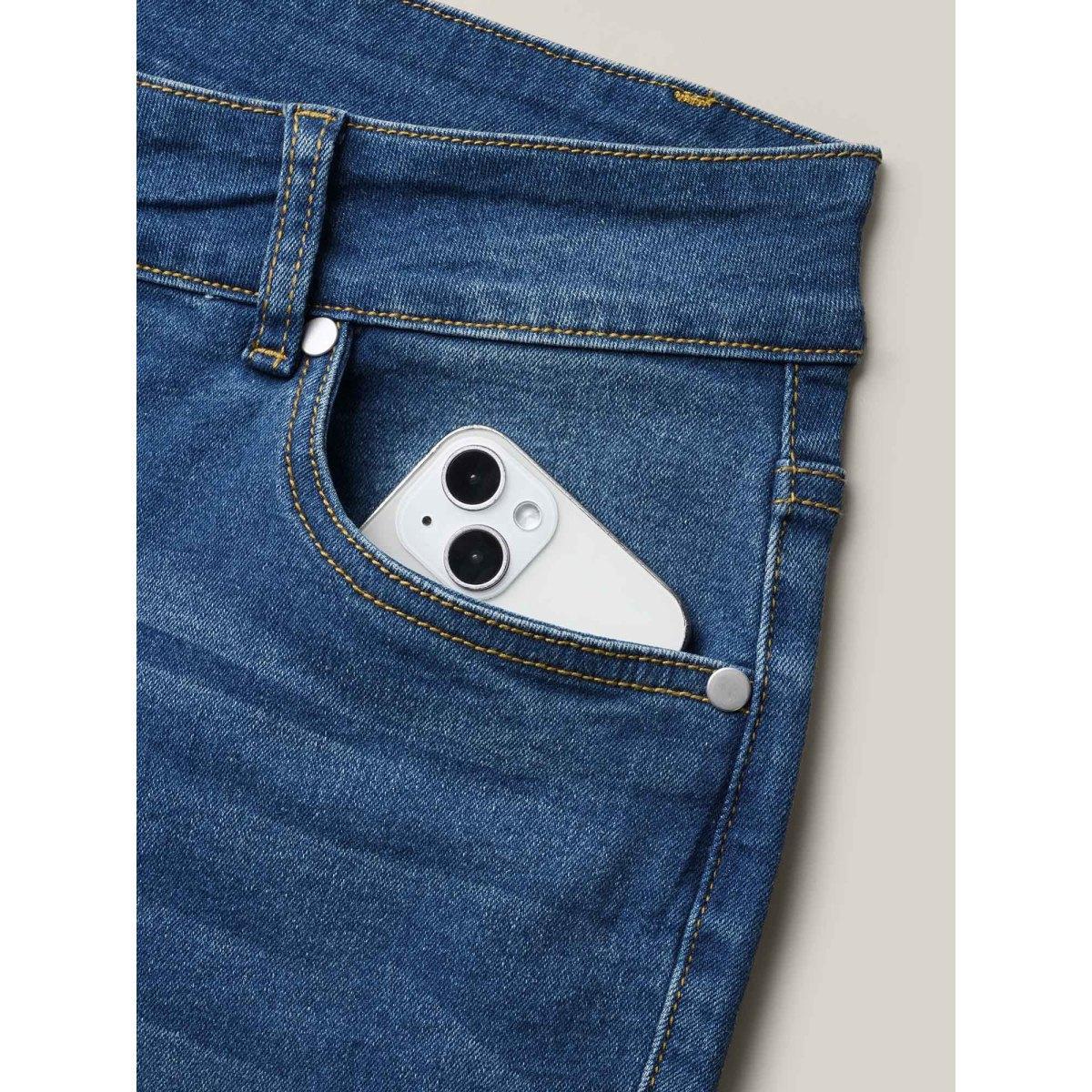 Plus Size Ripped Mid-Rise Straight-Leg Jeans Women Denimblue Casual Non Medium stretch Slanted pocket Jeans BloomChic 14/1X Product Image