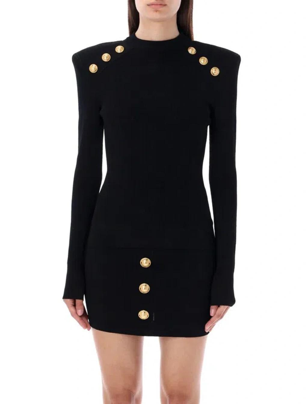 BALMAIN Crewneck Knitted Sweater In Black Product Image