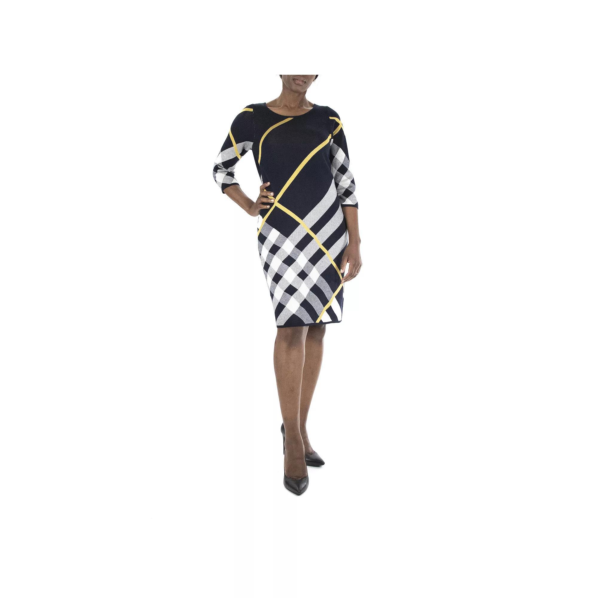 Womens Nina Leonard Oversize Plaid Sweater Dress Product Image