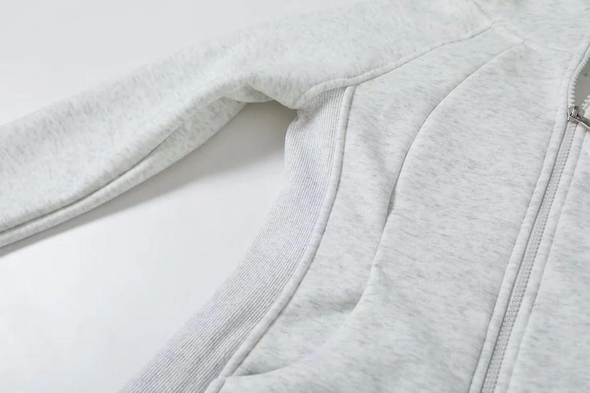 Hooded Plain Zip-Up Jacket Product Image