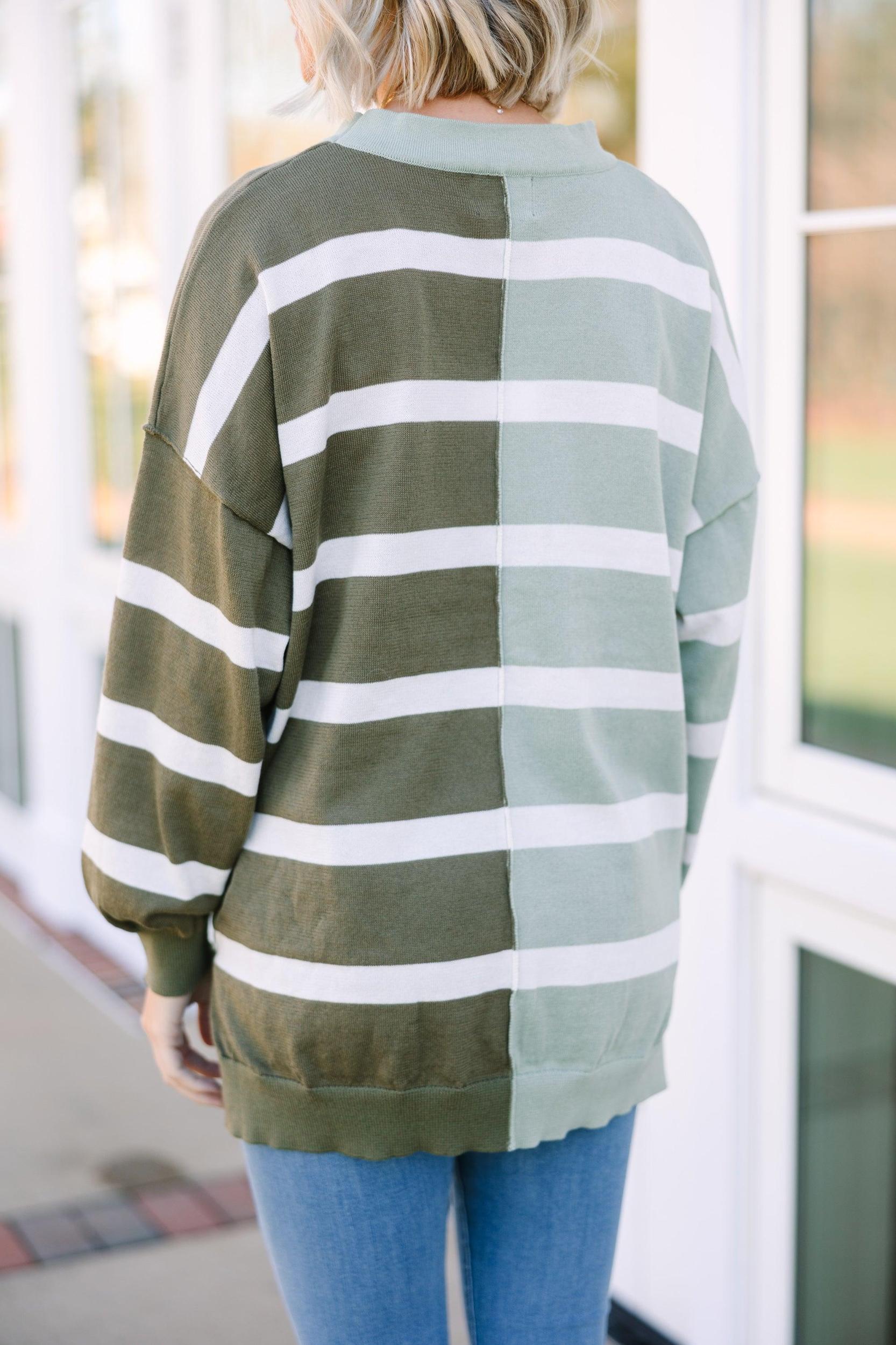 Easy To See Sage & Olive Striped Sweater Female Product Image