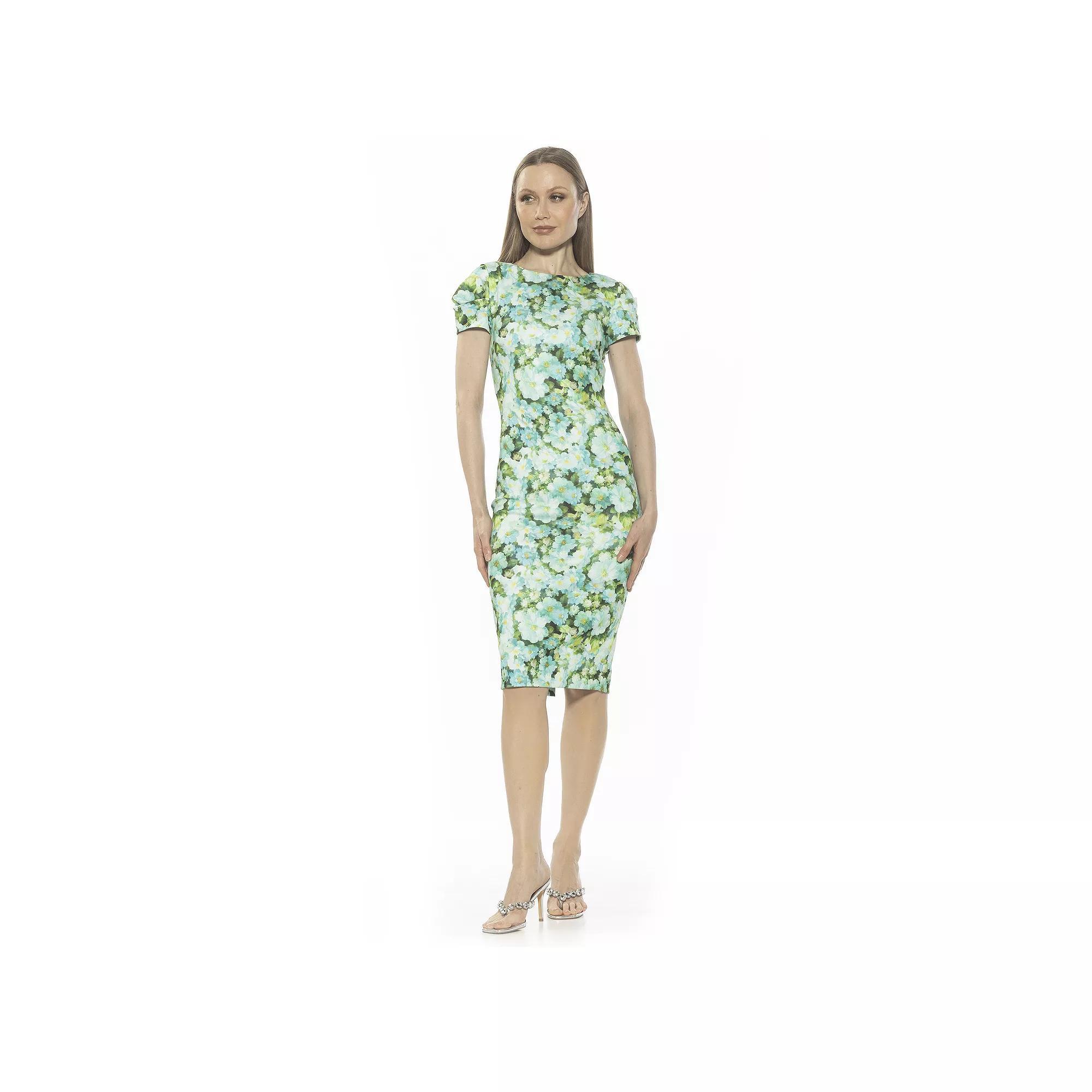 Women's ALEXIA ADMOR Crysta Draped-Sleeve Midi Sheath Dress, Size: Small, Painterly Floral Product Image