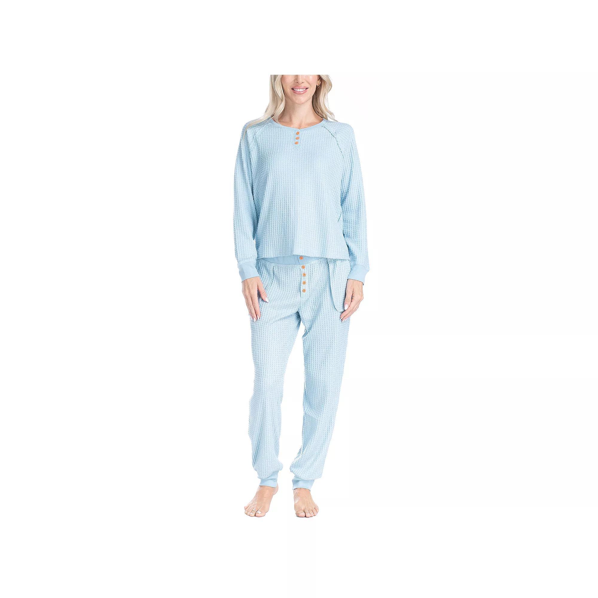 Women's Ocean Pacific® Waffle Knit Pajama Top & Pajama Bottoms Set, Size: Medium, Beige Product Image