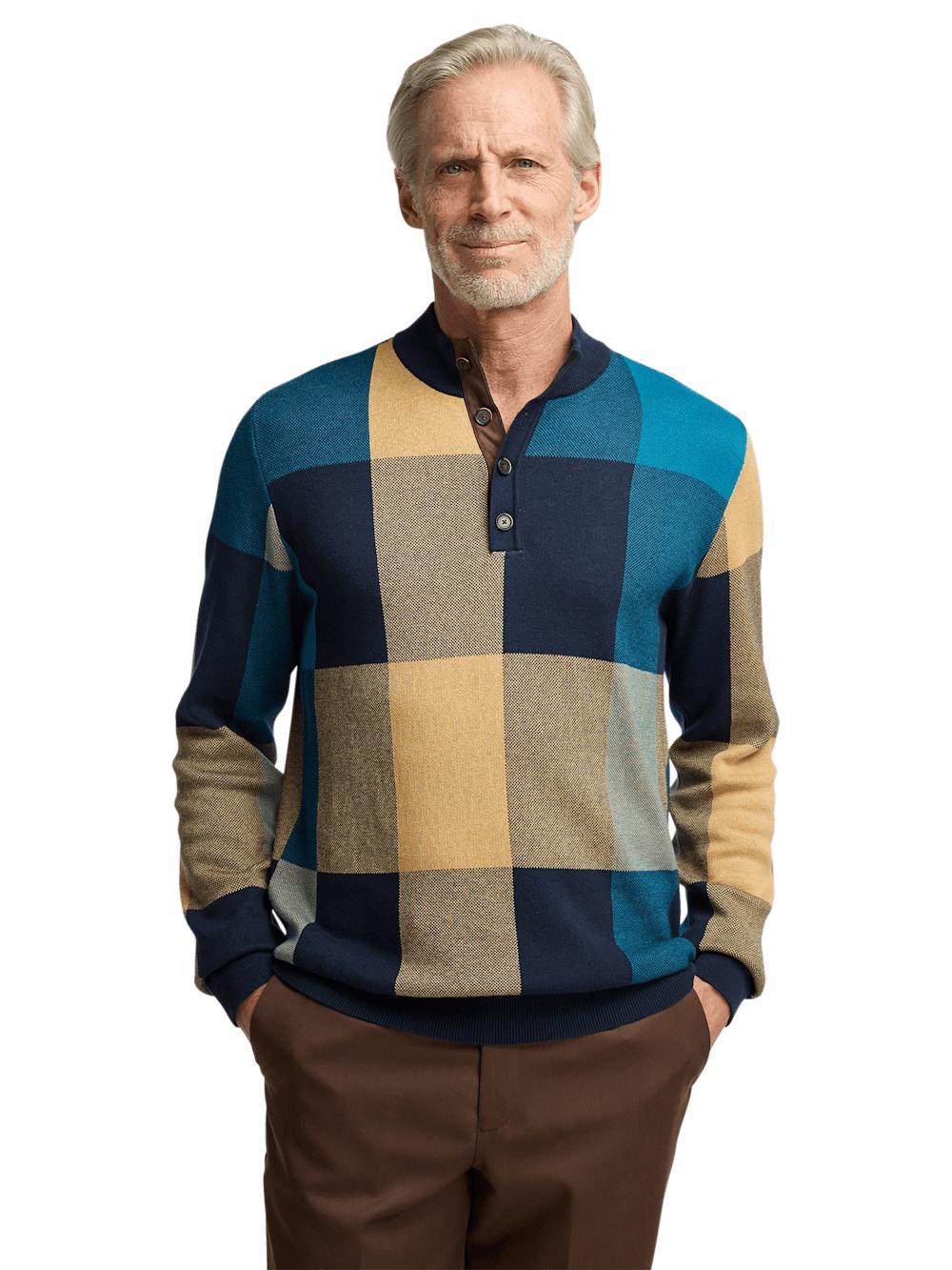 Cotton Four Button Mock Neck Sweater - Multi Product Image