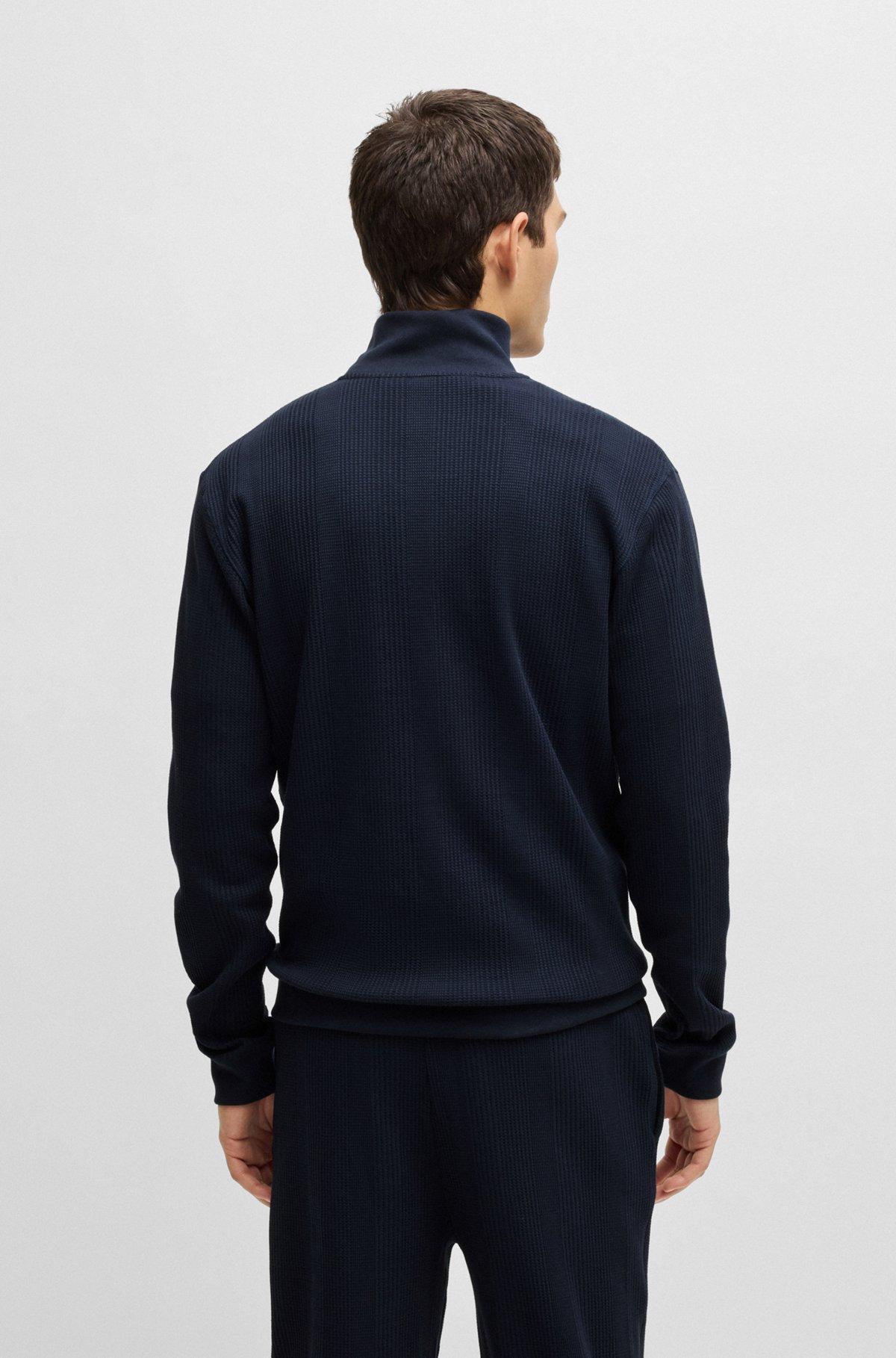Zip-neck sweater in a waffle-structured cotton  Product Image