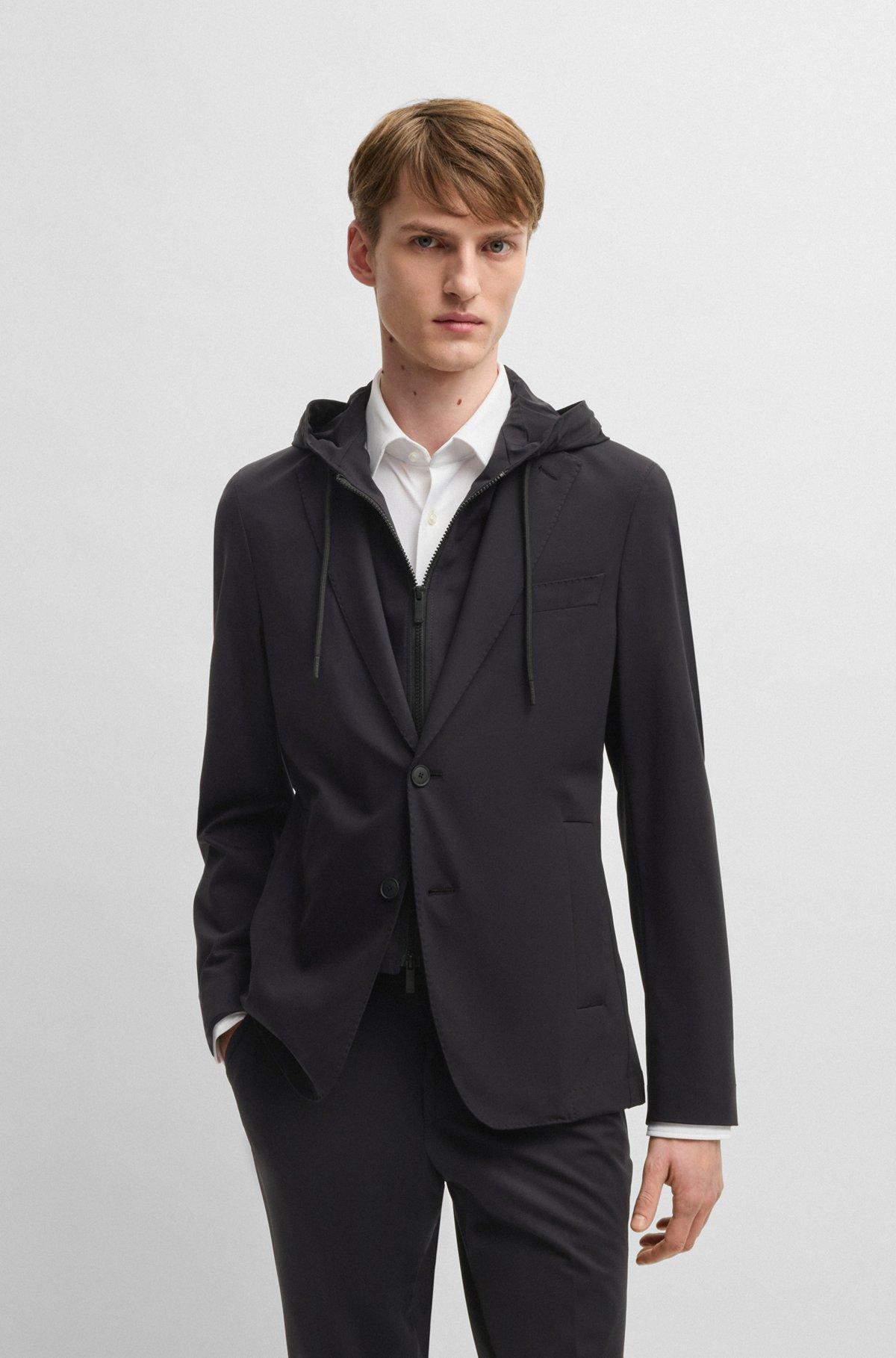 Slim-fit jacket with removable hooded inner Product Image