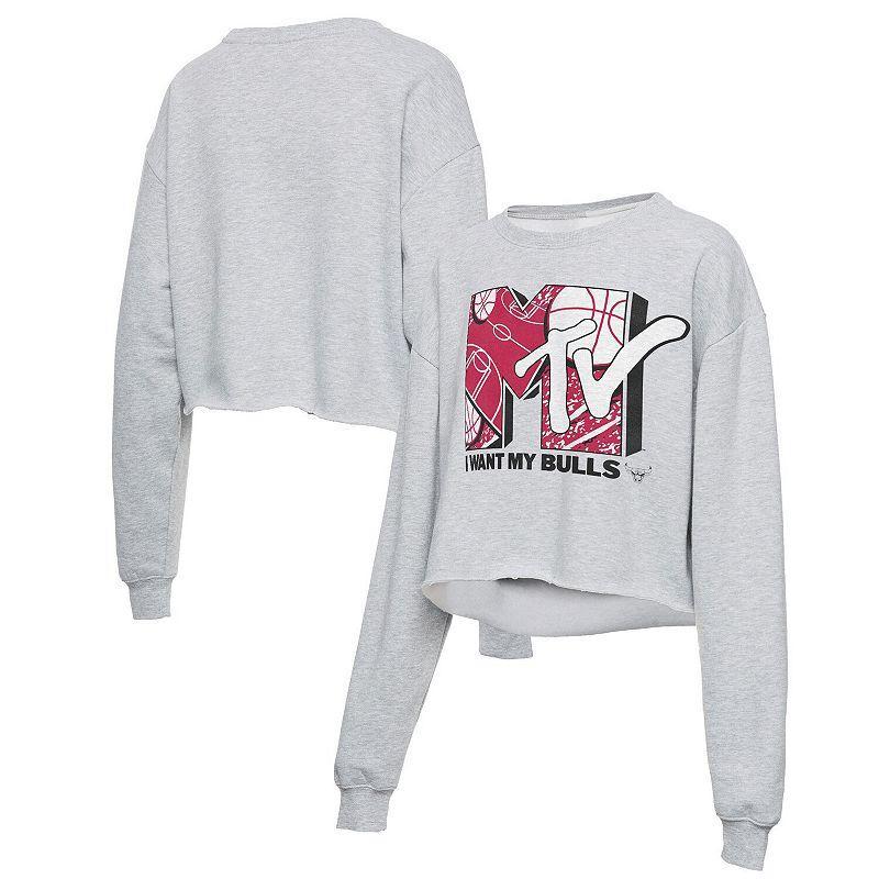 Womens Junk Food Heathered Gray Chicago Bulls NBA x MTV I Want My Cropped Fleece Pullover Sweatshirt Product Image