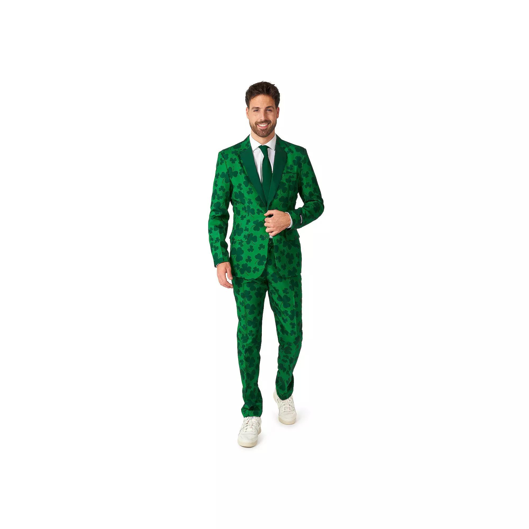 Men's Suitmeister St.Patrick's Day Print Slim-Fit Suit & Tie Set, Size: Medium, St. Pats Green Product Image
