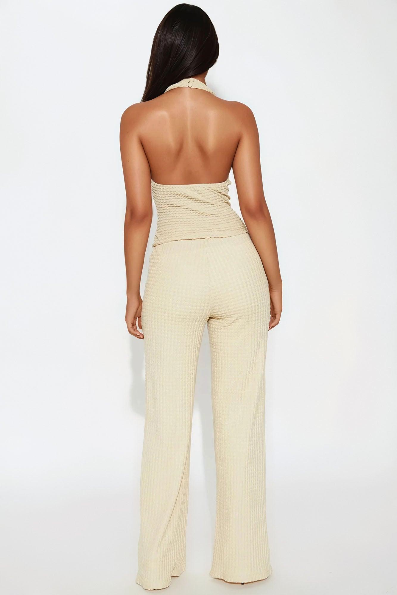 Ayala Textured Halter Flare Pant Set - Yellow Product Image