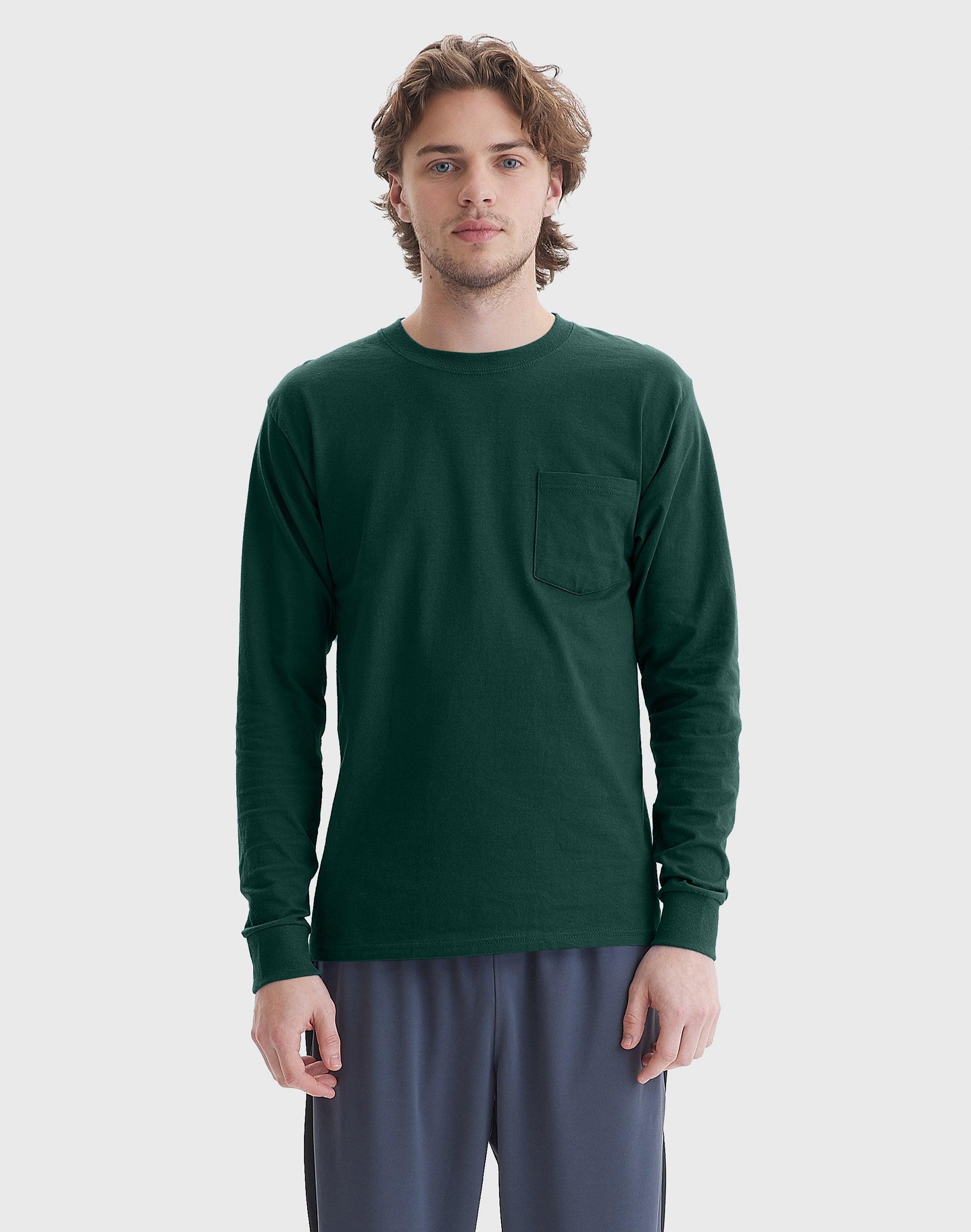 Hanes Authentic Mens Long Sleeve Pocket T-Shirt Deep Forest S Product Image