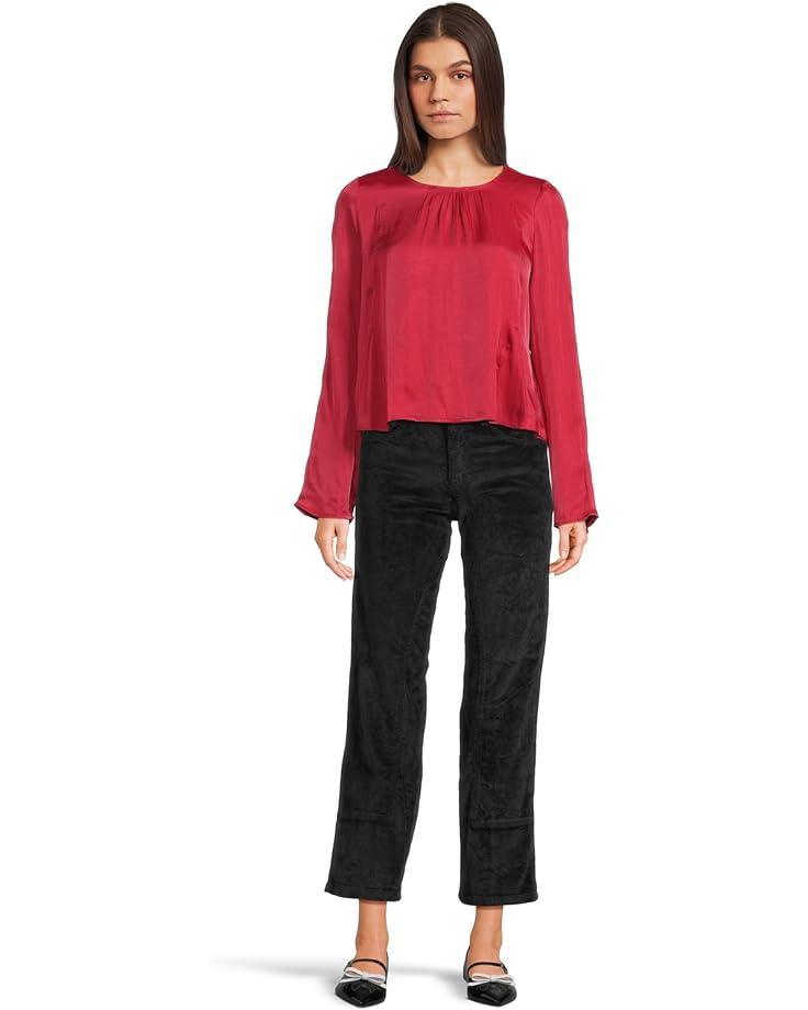 Long Sleeve V-Neck Top W/ Combo Sleeve & Neckline Product Image