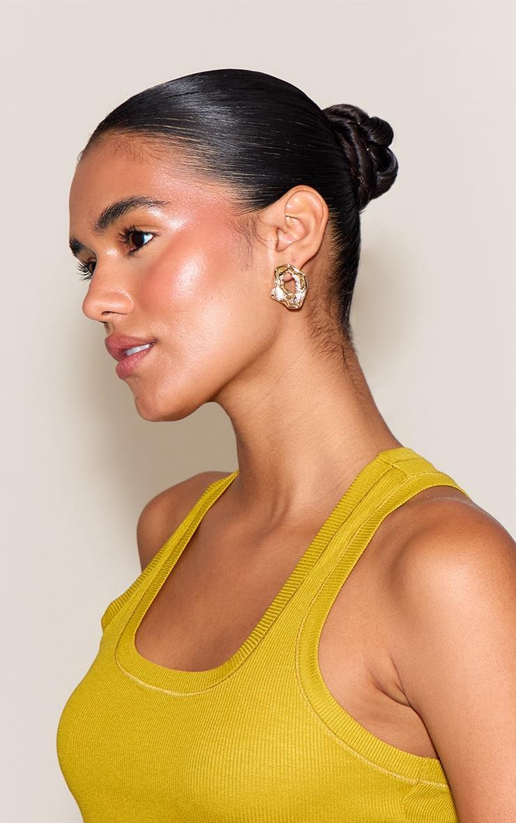 Gold Textured Abstract Circular Earrings Product Image
