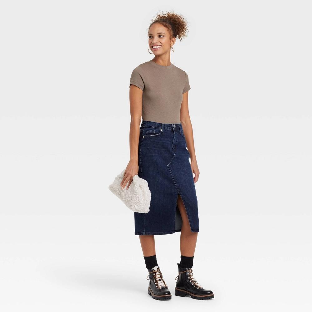 Women's Slim Fit Short Sleeve Ribbed T-Shirt - A New Day™ Brown 3X: Cotton Modal Blend, Crew Neck, Pullover Product Image