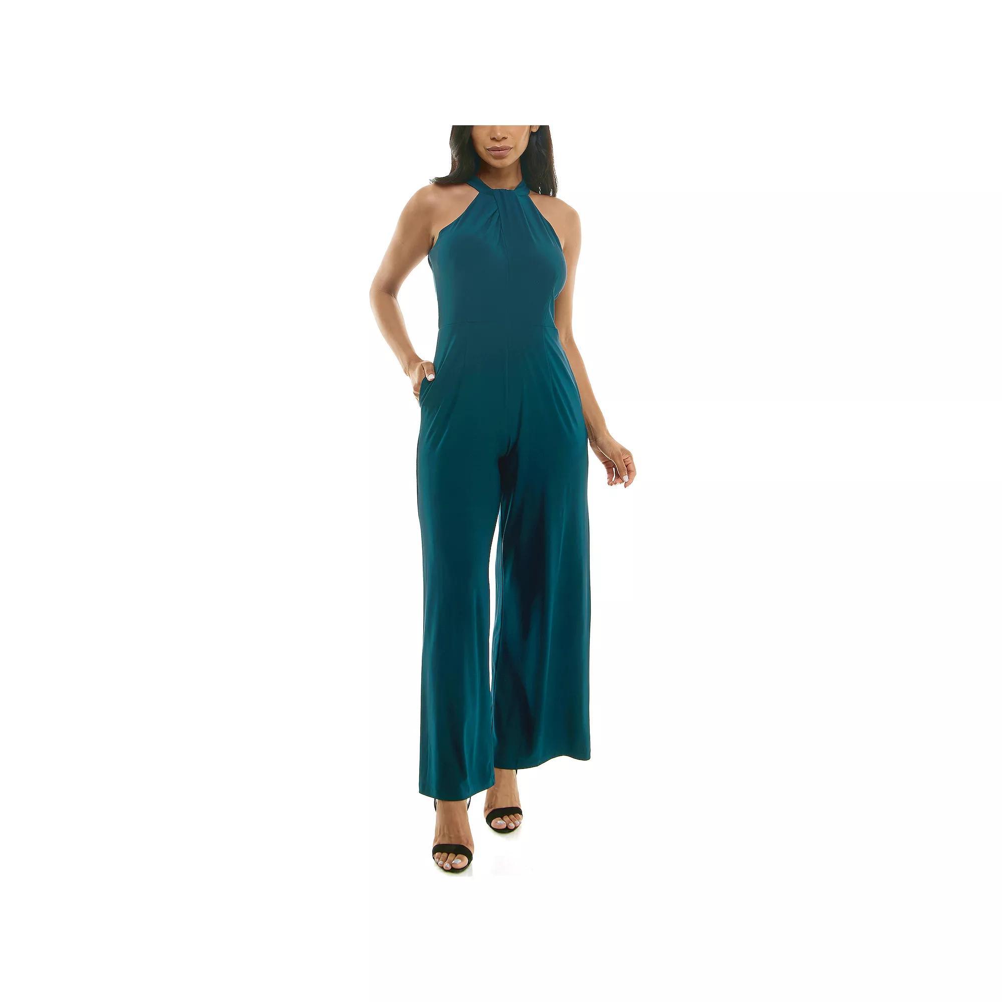 Women's Nina Leonard Wide-Leg Halter Jumpsuit, Size: Large, Red Product Image