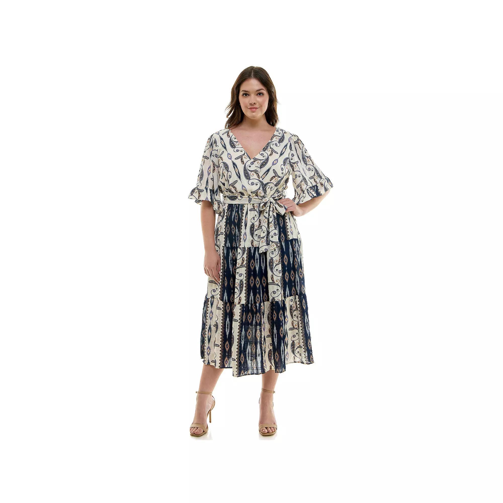 Plus Size Figueroa & Flower Printed V-Neck Tiered Maxi Dress, Womens Product Image