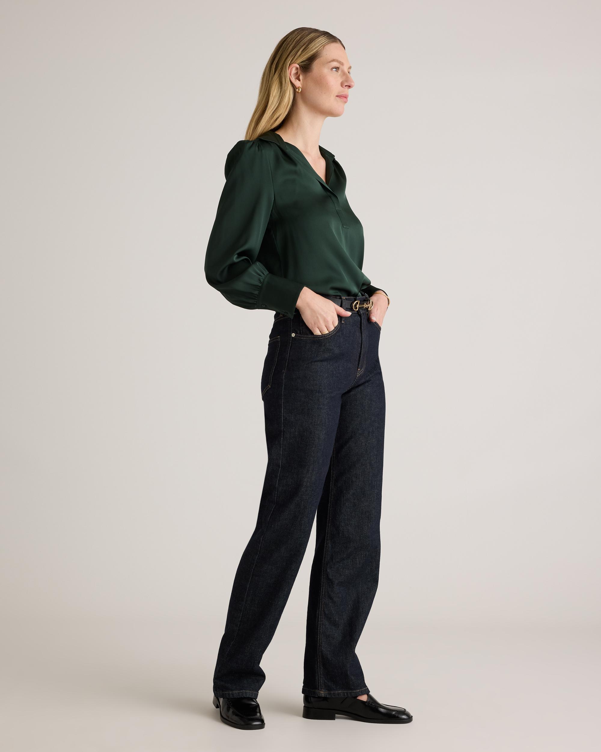 Quince | Women's Washable Stretch Silk Split Neck Blouse Mulberry Silk Product Image