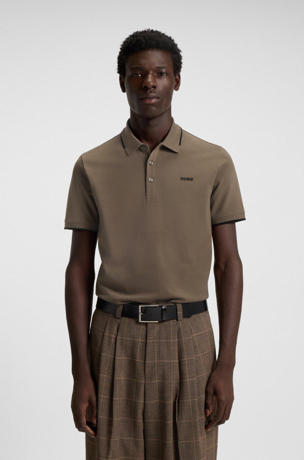 Stretch-cotton slim-fit polo shirt with printed logo Product Image
