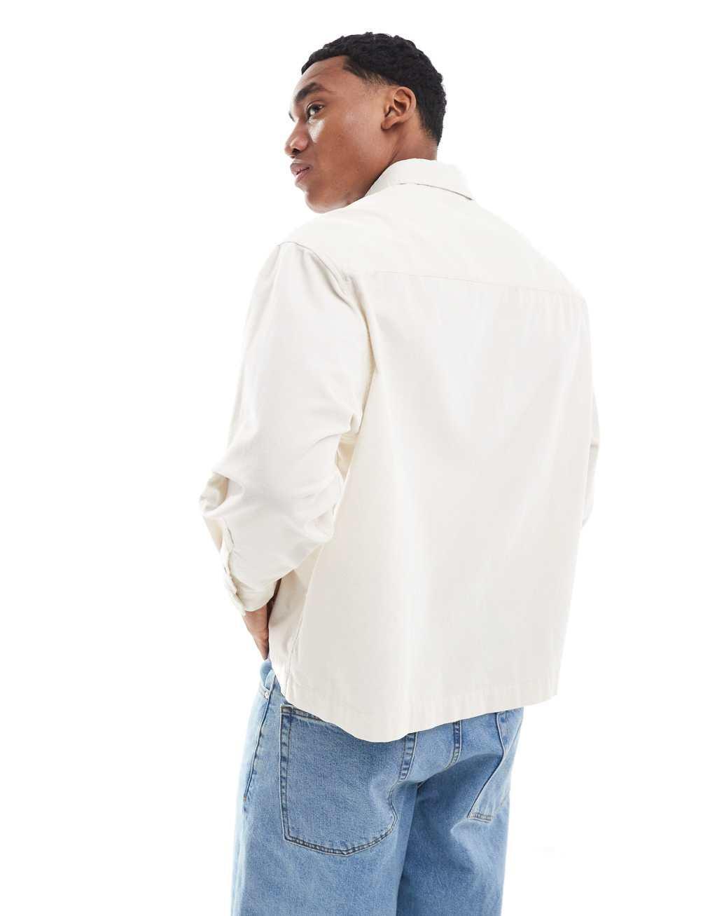 ASOS DESIGN boxy oversized cord shirt in ecru Product Image