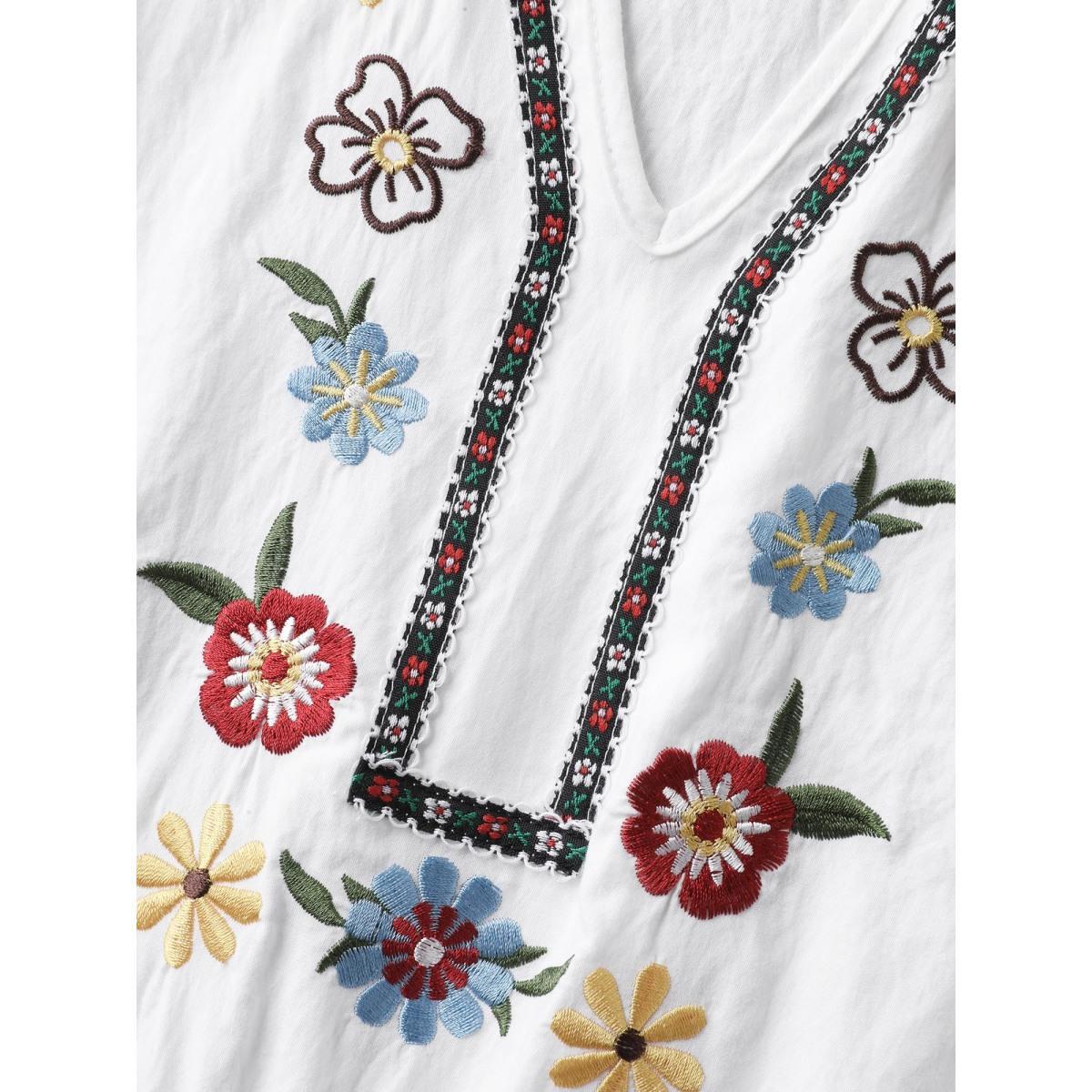 Plus Size Floral Print A-Line Solid Midi Dress Originalwhite Women Flat collar with V-notch Elbow-length sleeve Curvy BloomChic 22-24/3X Product Image