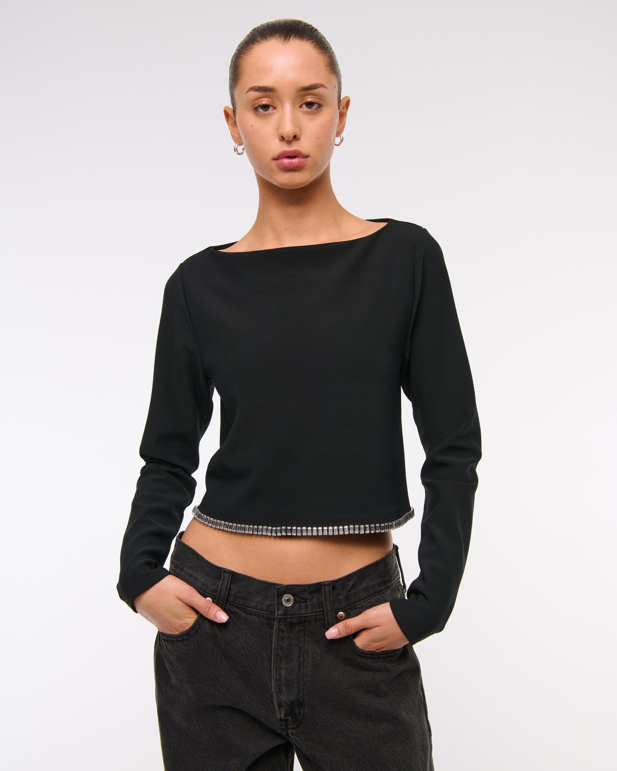 Long-Sleeve Embellished Rhinestone Top Product Image