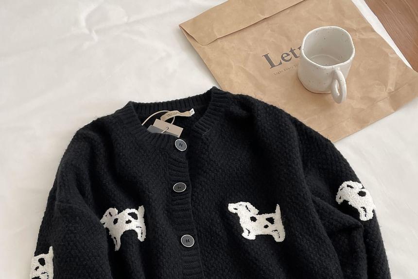 Round Neck Dog Print Cardigan Product Image