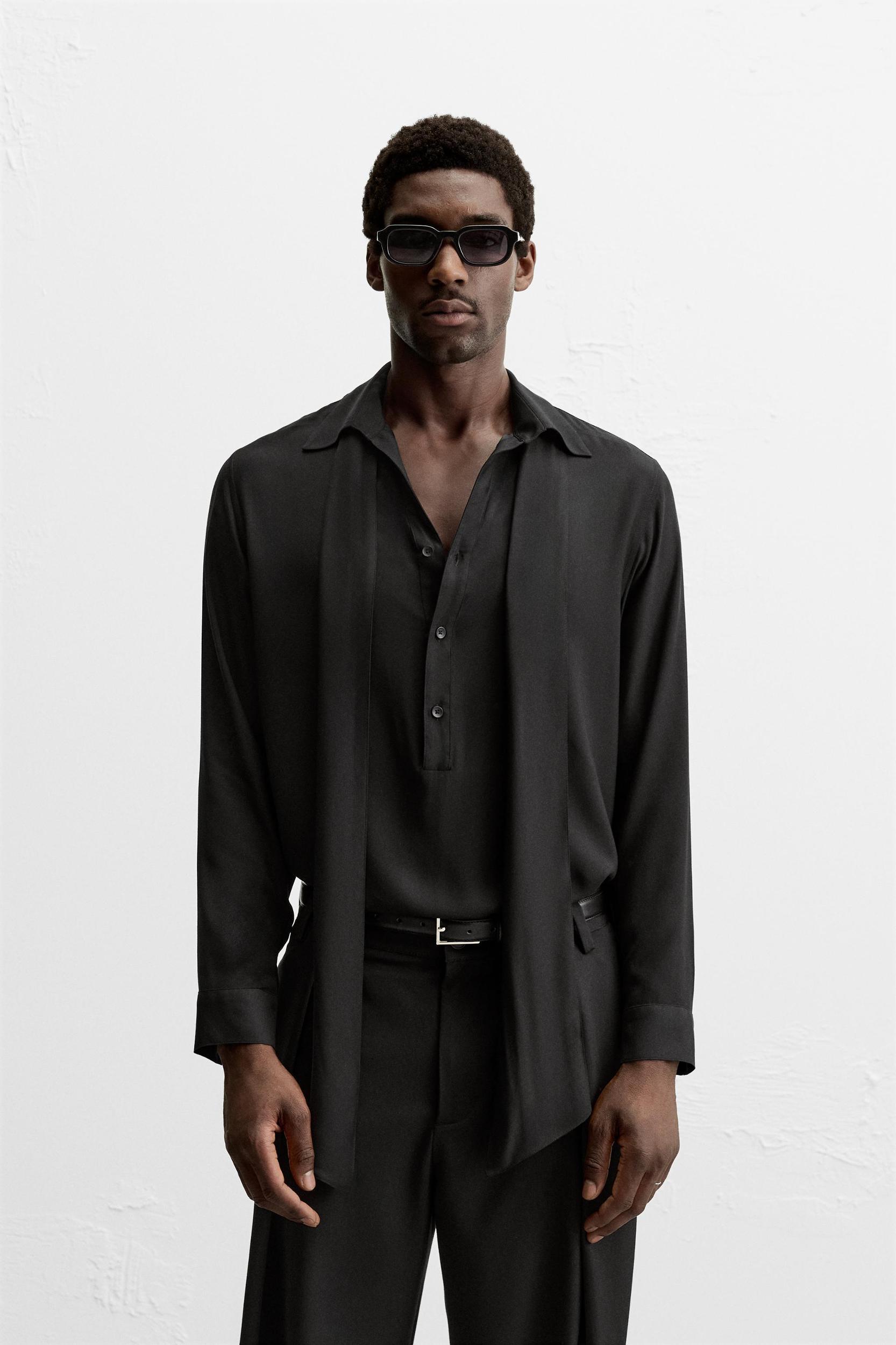 SATIN EFFECT TIE COLLAR SHIRT Product Image