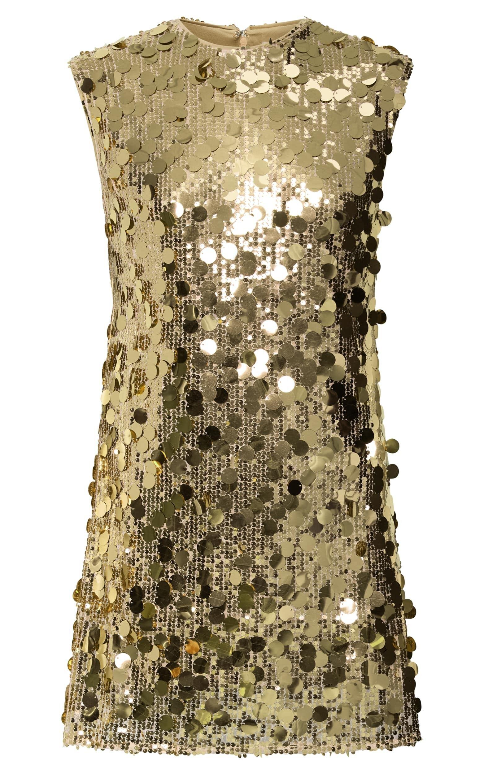 Tracy Mini Dress - Disc Sequin Shift Dress in Gold Product Image