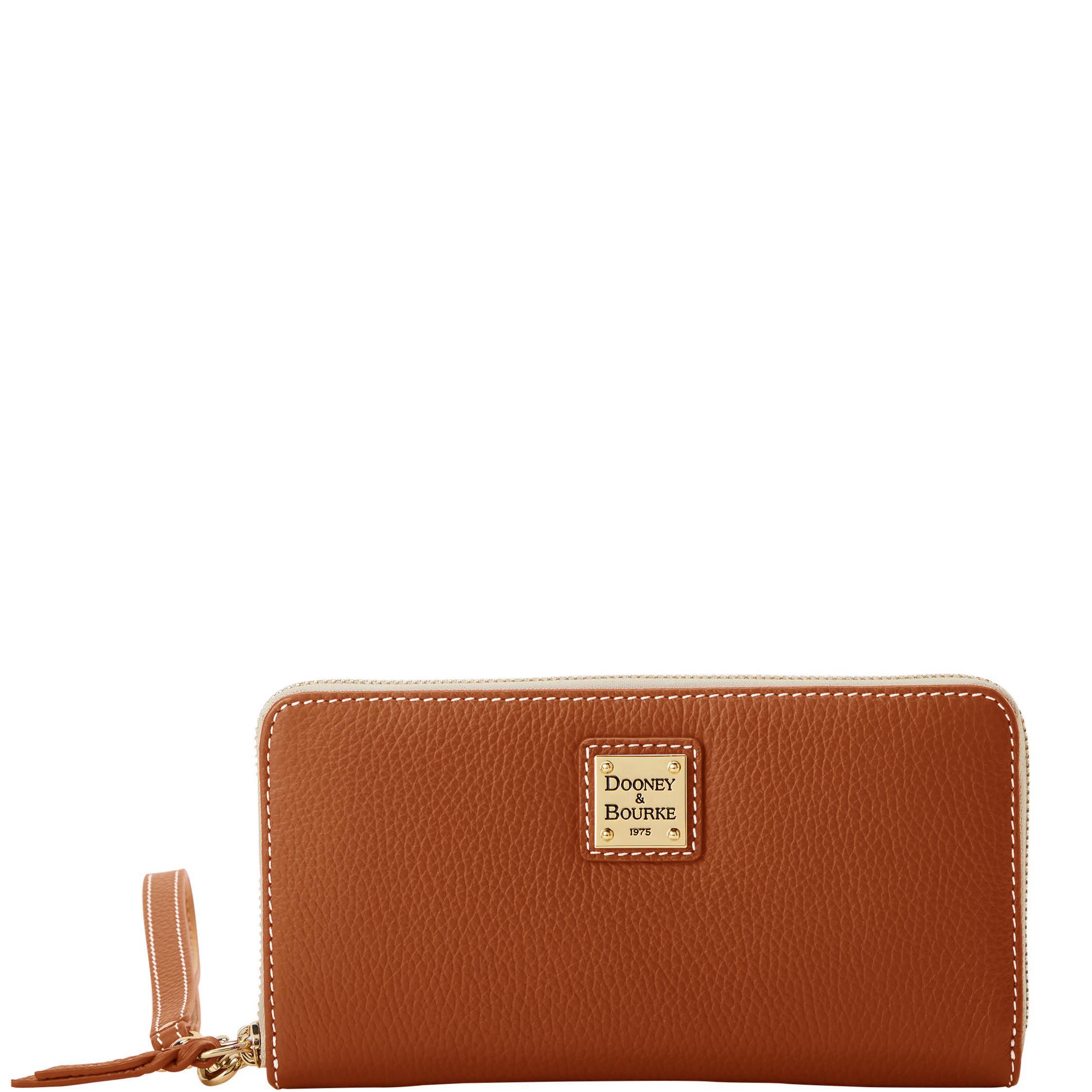 Dooney & Bourke Womens Lucca Leather Large Zip Around Wristlet in Caramel Product Image