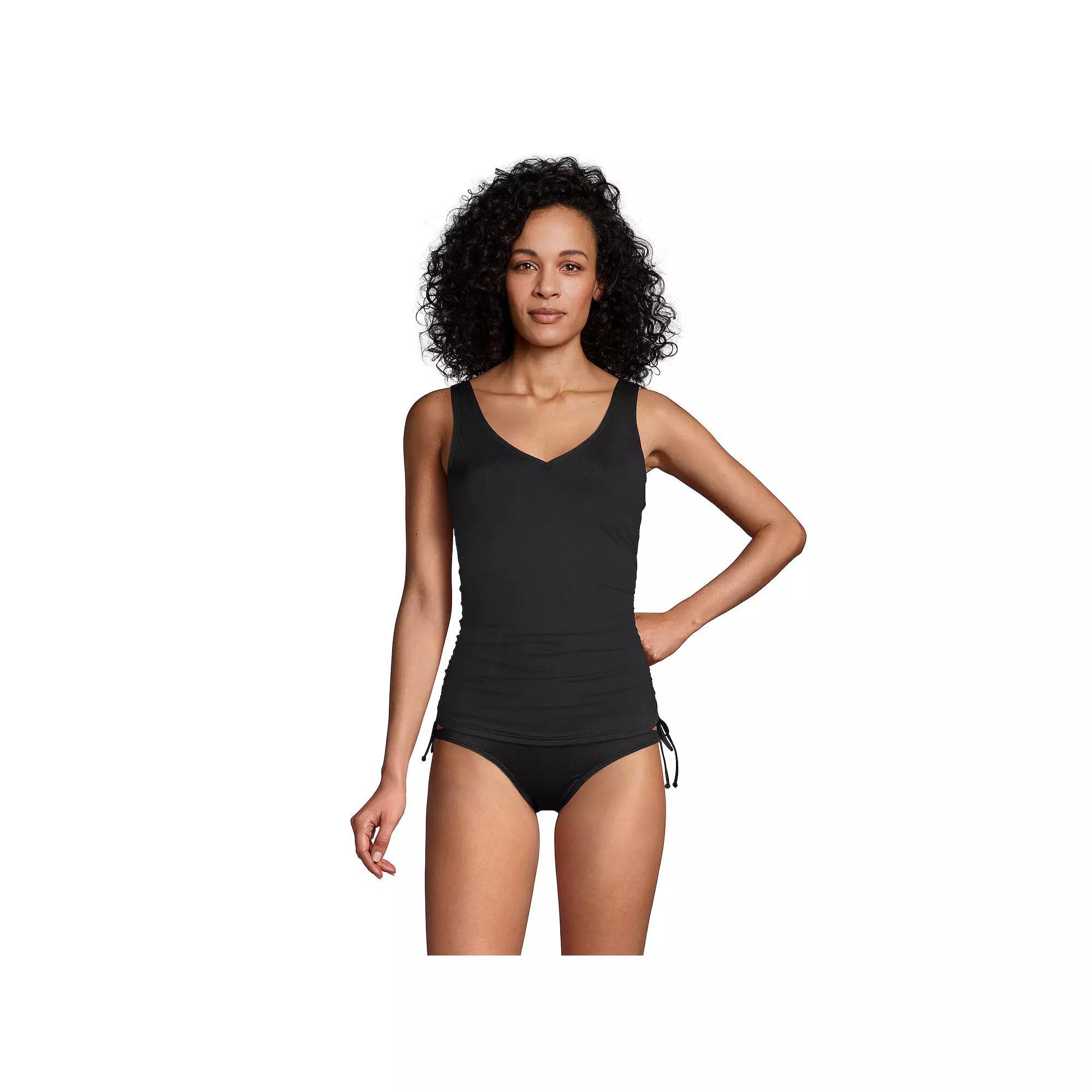 Petite Lands' End Ruched UPF 50 Underwire Tankini Swim Top, Women's, Size: 4 Petite, Black Product Image