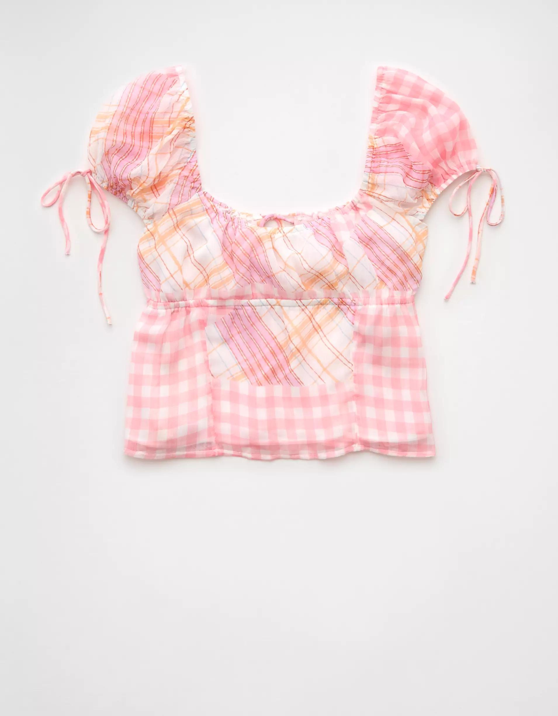AE Satin Cap Sleeve Patchwork Corset Top Product Image