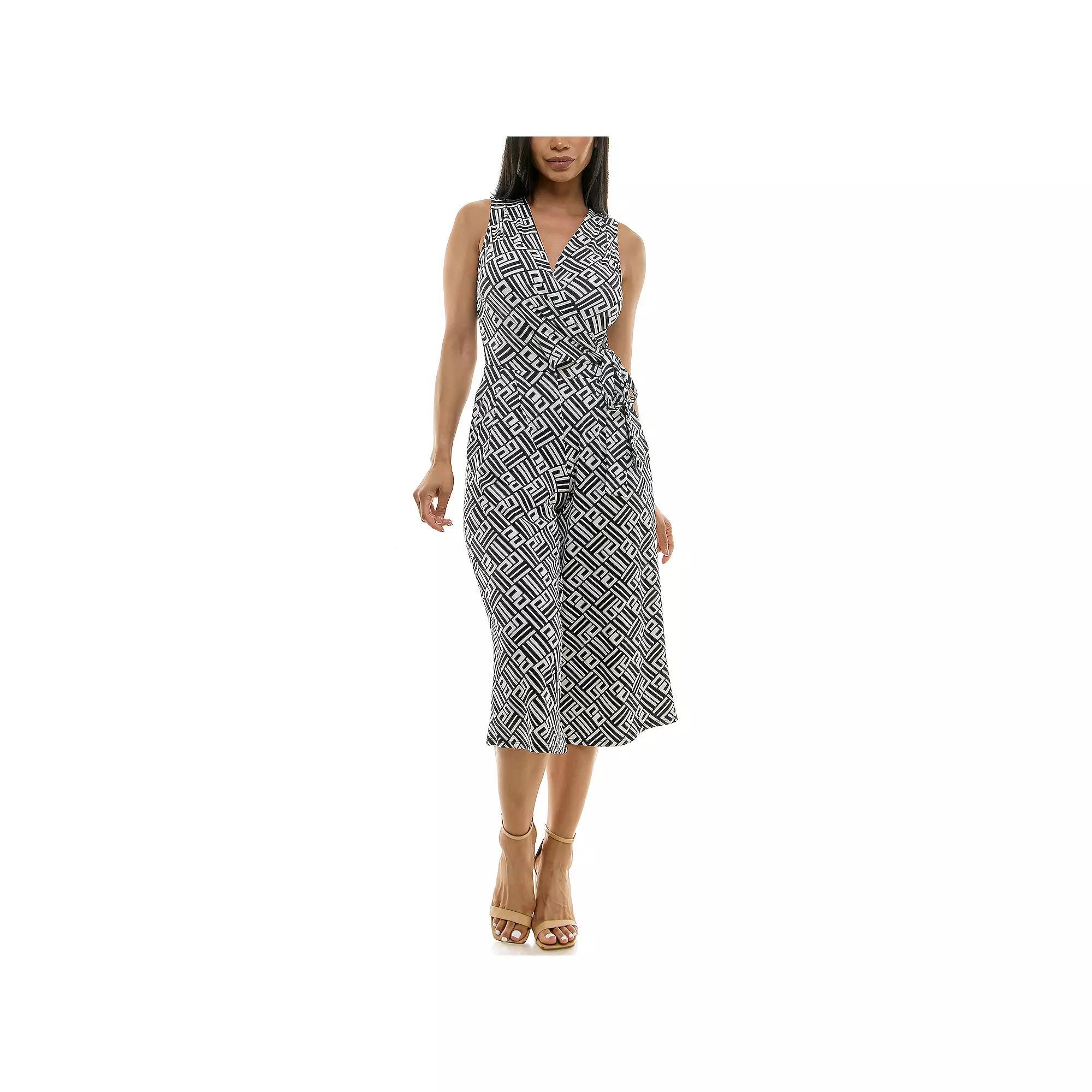 Womens Nina Leonard Print Surplice Wide-Leg Jumpsuit Product Image