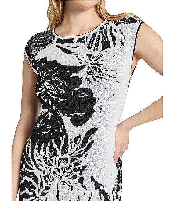 Ming Wang Floral Jacquard Knit Round Neck Sleeveless Dress Product Image