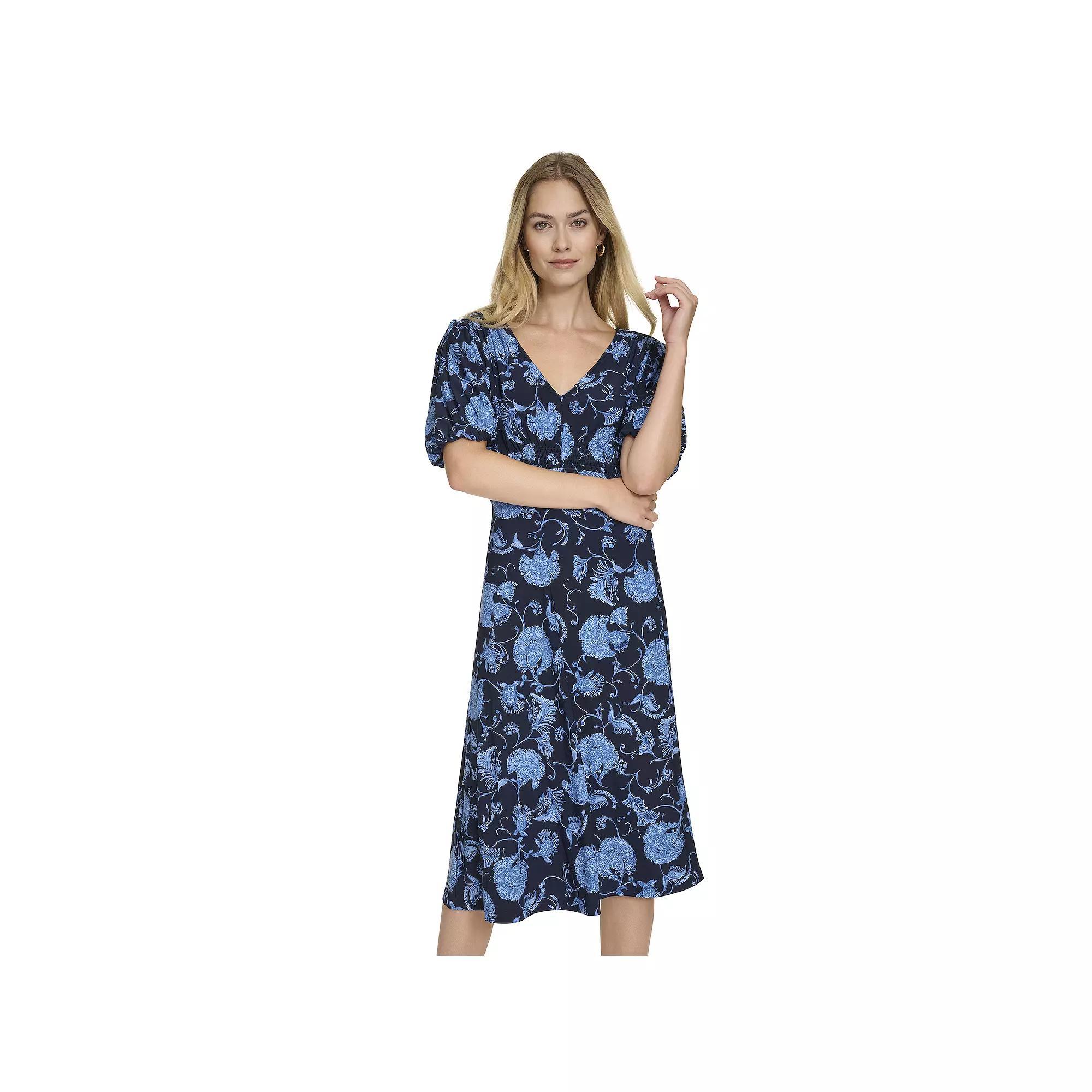 Women's Harper Rose Puff Sleeve V-Neck Dress, Size: 10, Blue Floral Product Image