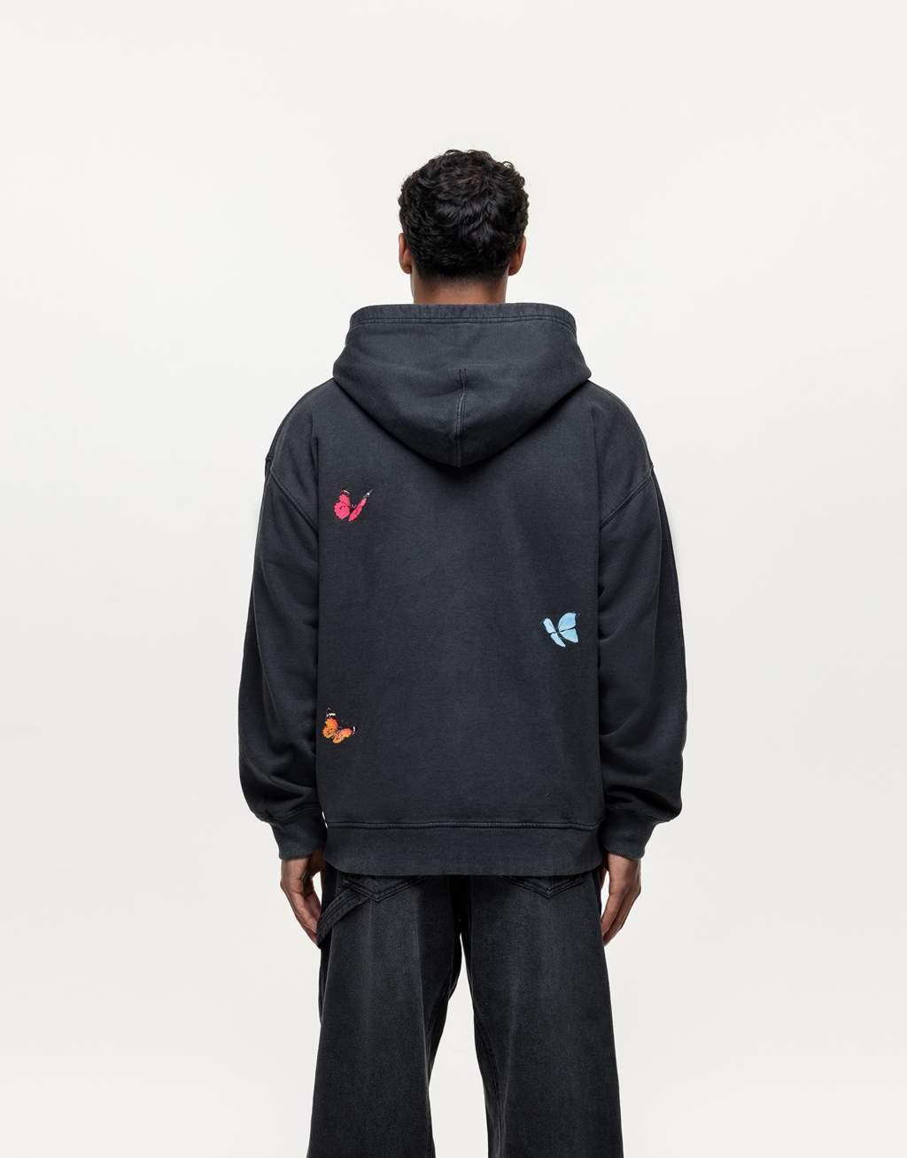 Good For Nothing embroidered zip up hoodie in washed black  Product Image
