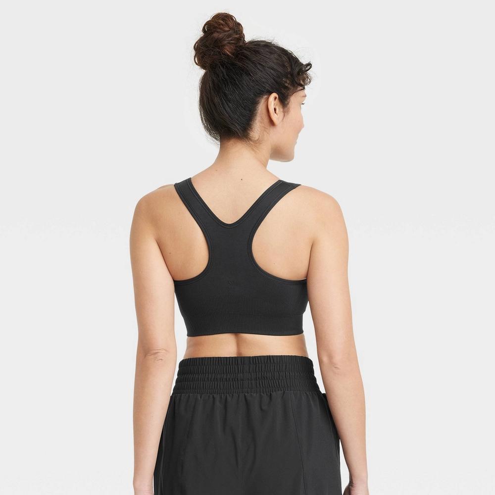 Women's Seamless Medium Support Racerback Midline Sports Bra - All In Motion™ Black M: Moisture Wicking, Removable Padding Product Image