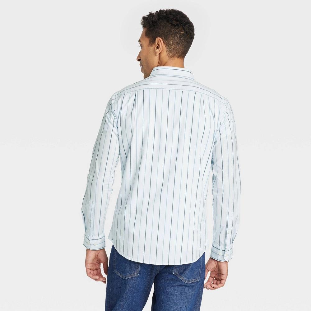 Men's Striped Long Sleeve Button-Down Shirt - Goodfellow & Co™ Blue M: Slim Fit, Front Pocket Product Image