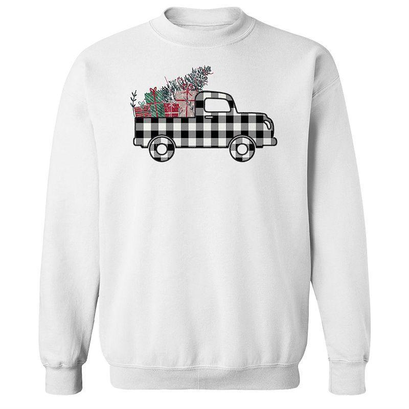 Men's Plaid Christmas Truck Fleece Sweatshirt, Women's, Size: XL, White Product Image