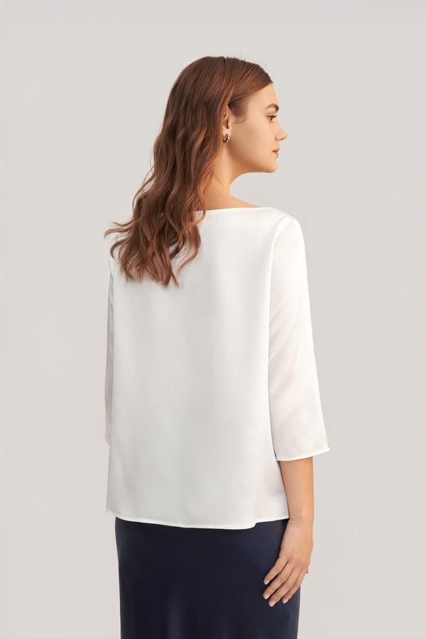 3/4 Sleeve Boat Neck Silk Blouse Product Image