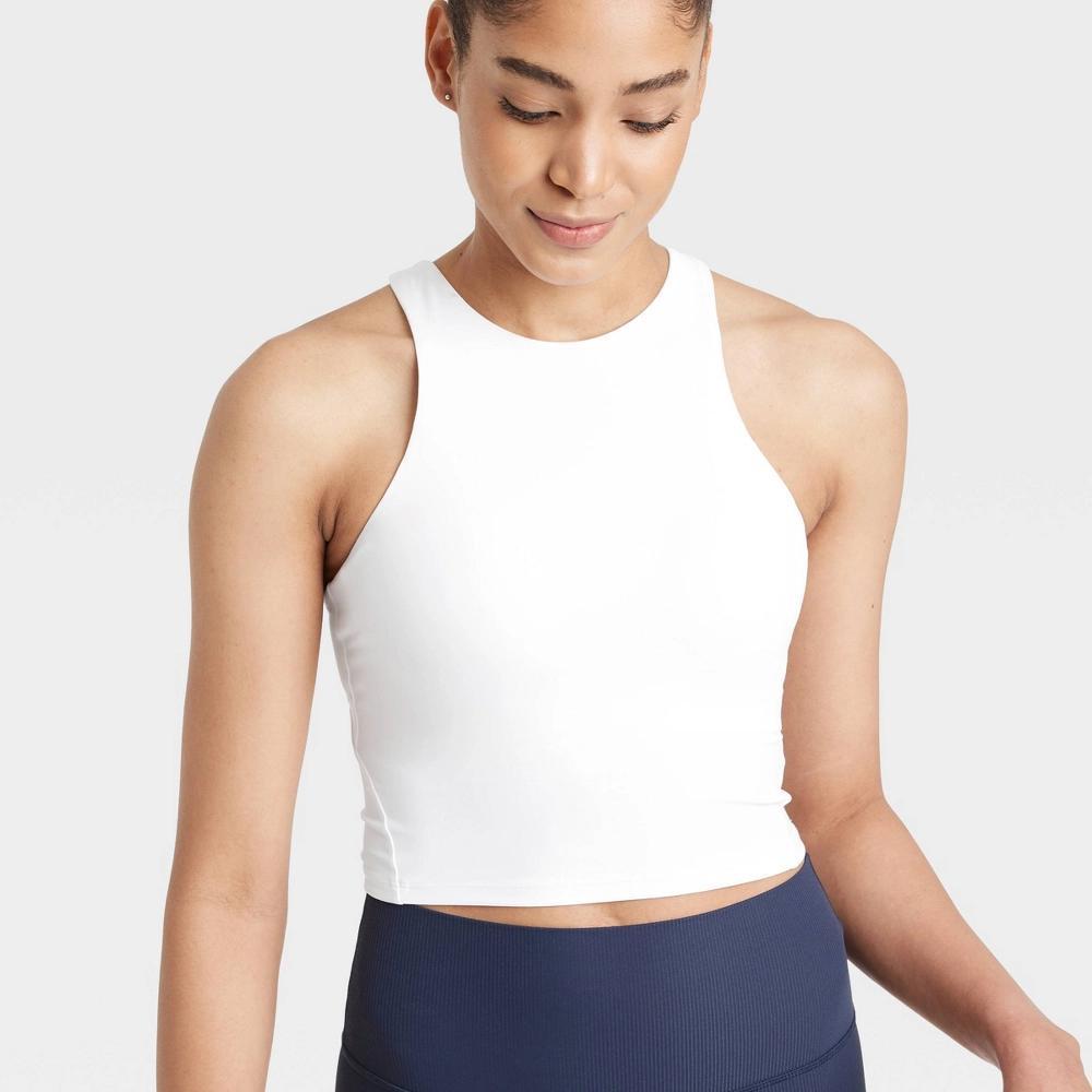 Womens Everyday Soft Highneck Cropped Support Tank Top - All In Motion White XL: Moisture Wicking, UPF 50+ Product Image
