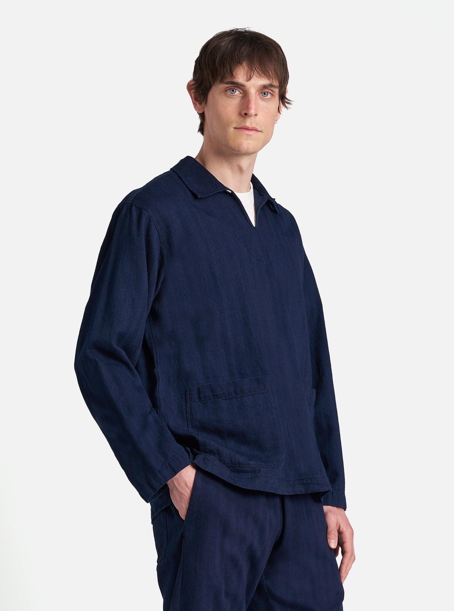 Universal Works Smock Overshirt in Indigo Herringbone Denim Product Image