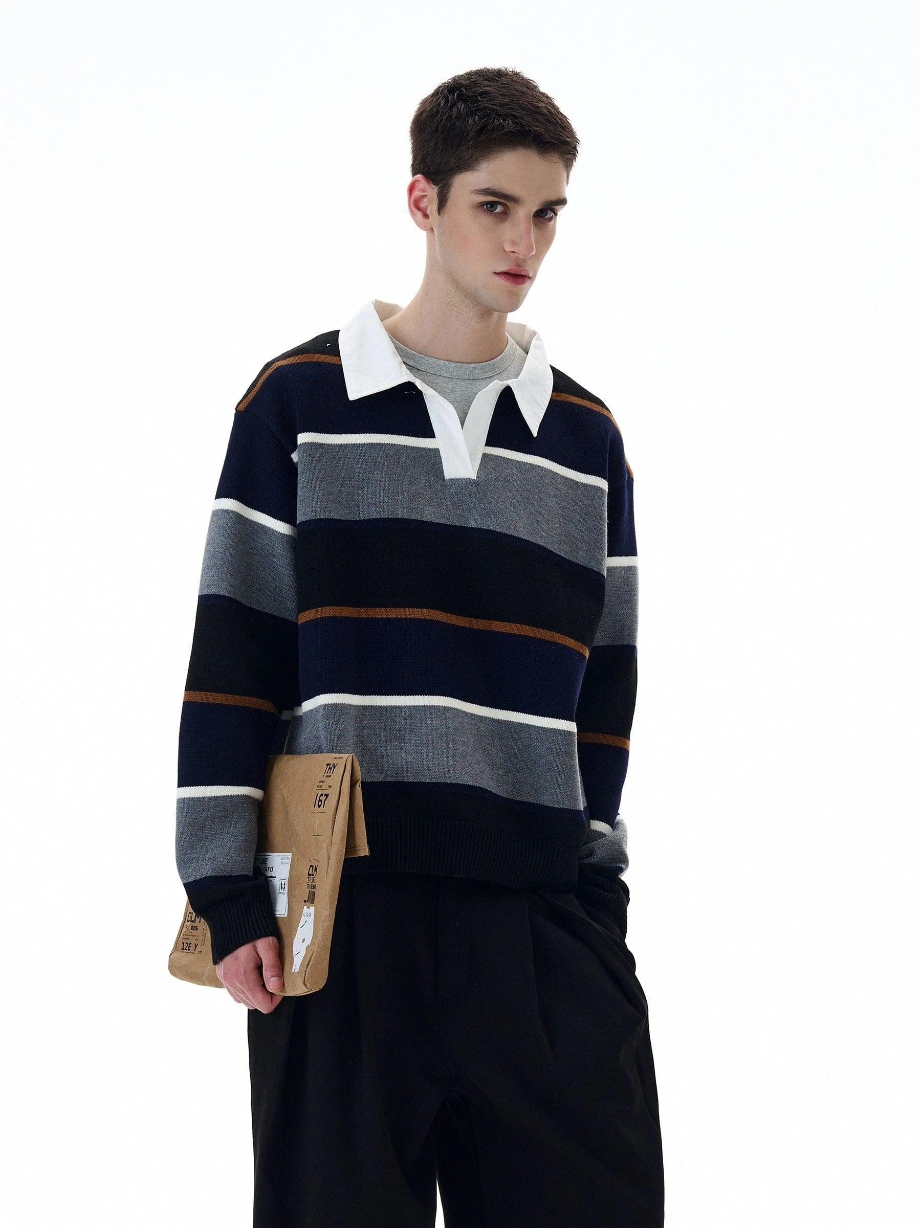 RT No. 20027 STRIPED POLO COLLAR SWEATER Product Image