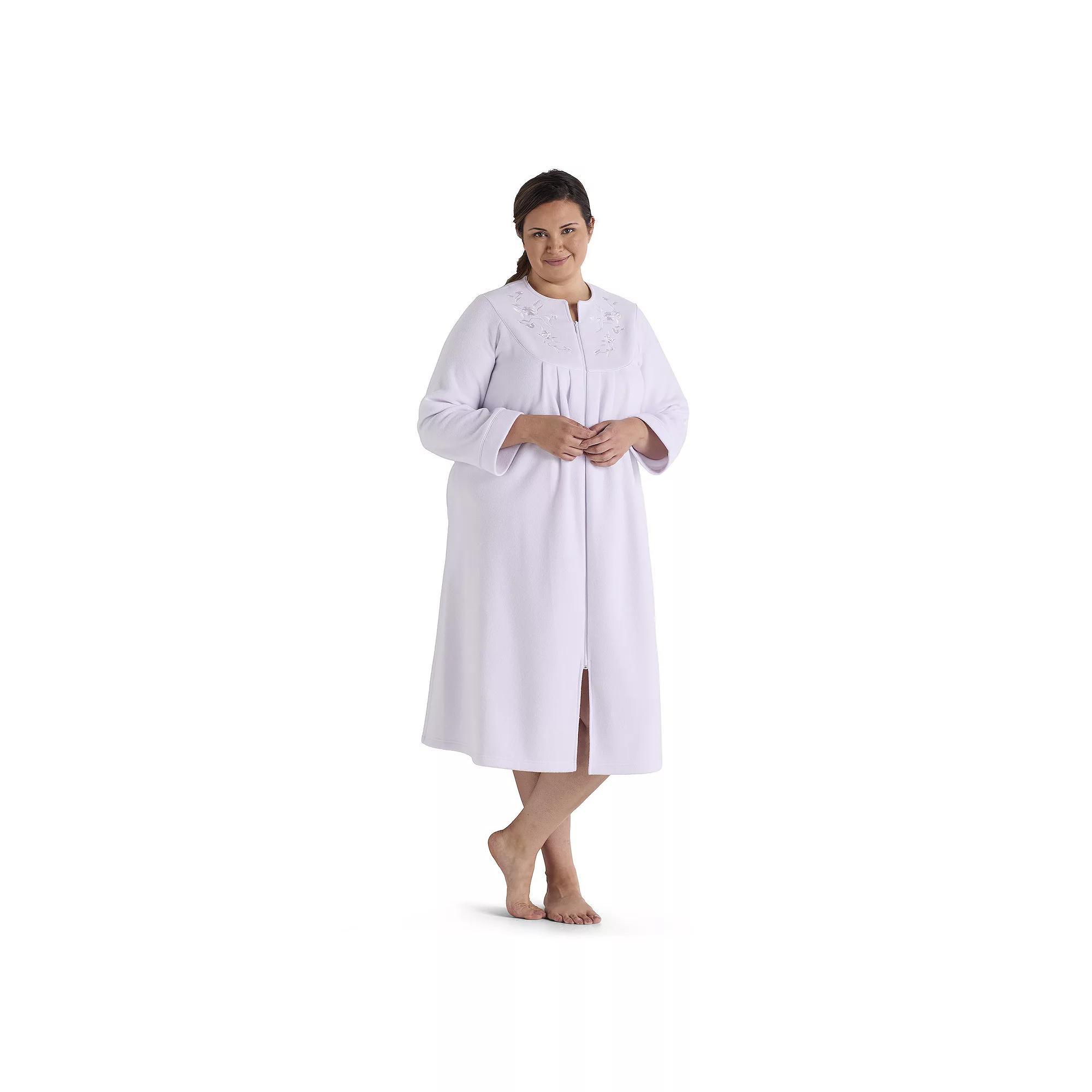 Plus Size Miss Elaine Essentials Micro Fleece Long Zip Robe, Women's, Size: 1XL, Blue Product Image